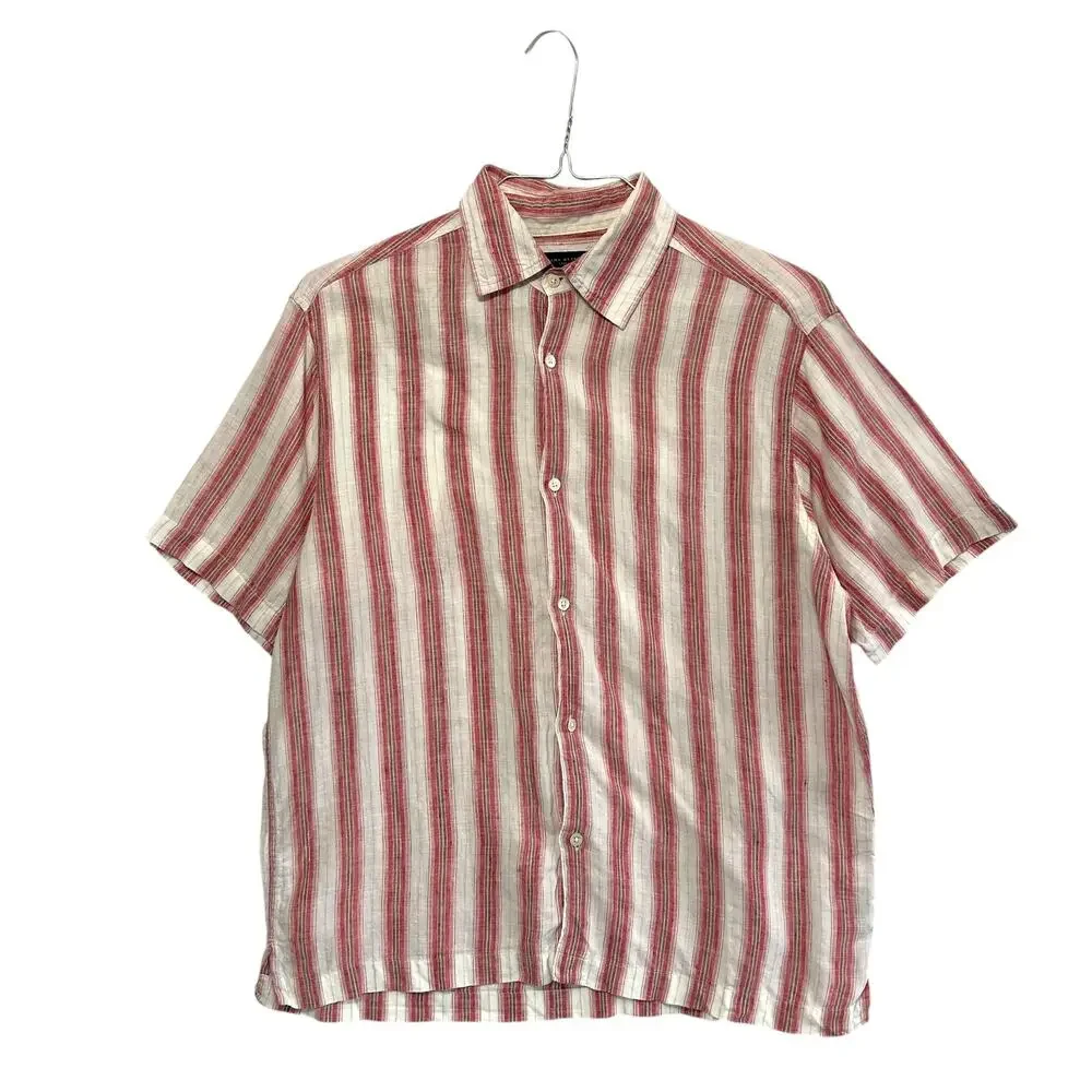 Banana Republic 100% Linen Striped Shirt Vintage Men's Sz S Red Striped Y2K